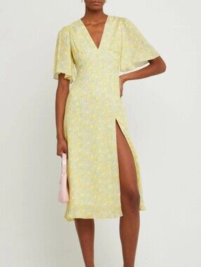 Anthropologie OPT Renata Floral Midi Dress Yellow A-Line Size S Cottagecore Boho